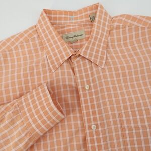 Tommy‎ Bahama Mens Orange Plaid Button Down Long Sleeve Shirt 17.5 36/37 XL
